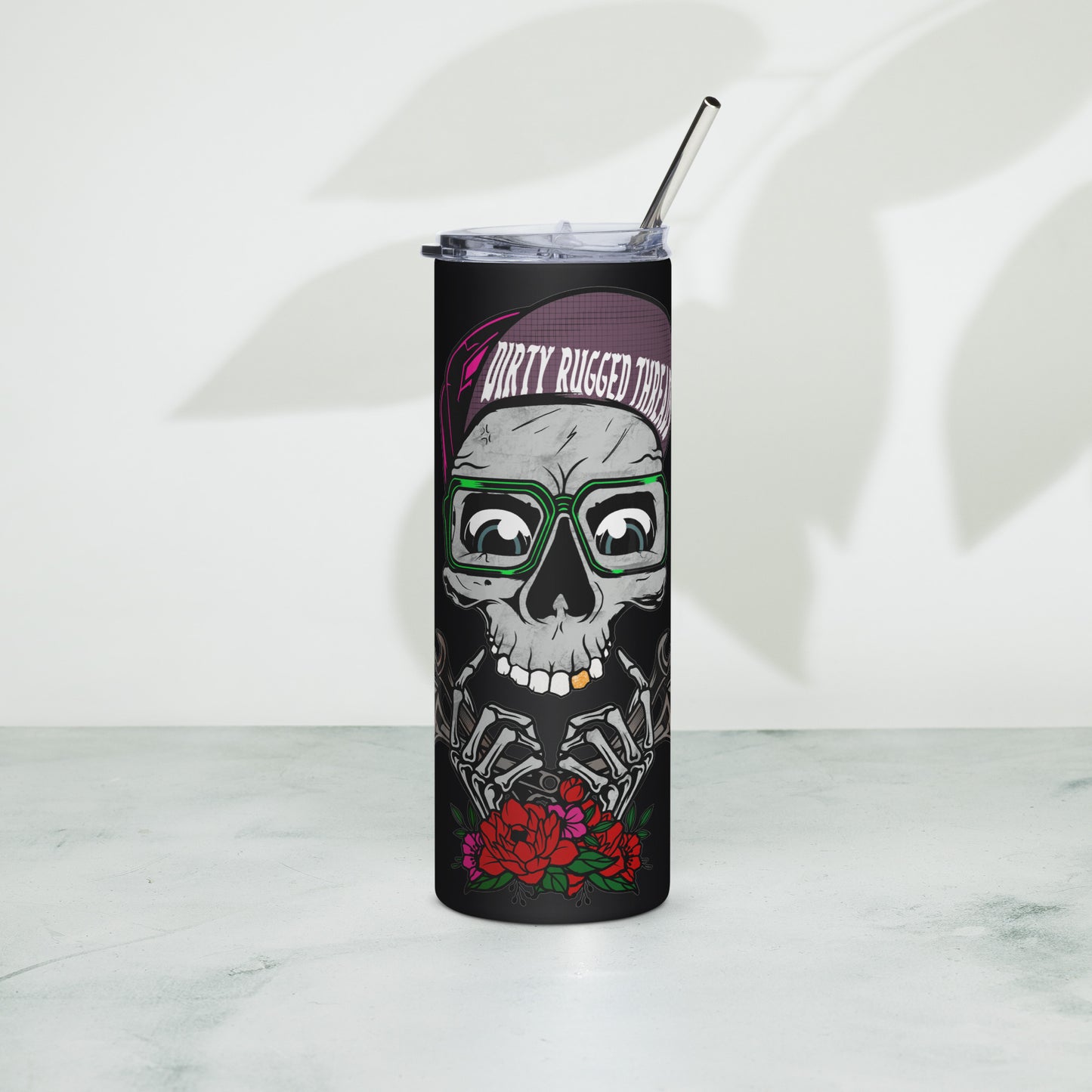 DRT Skull Roses Stainless steel tumbler